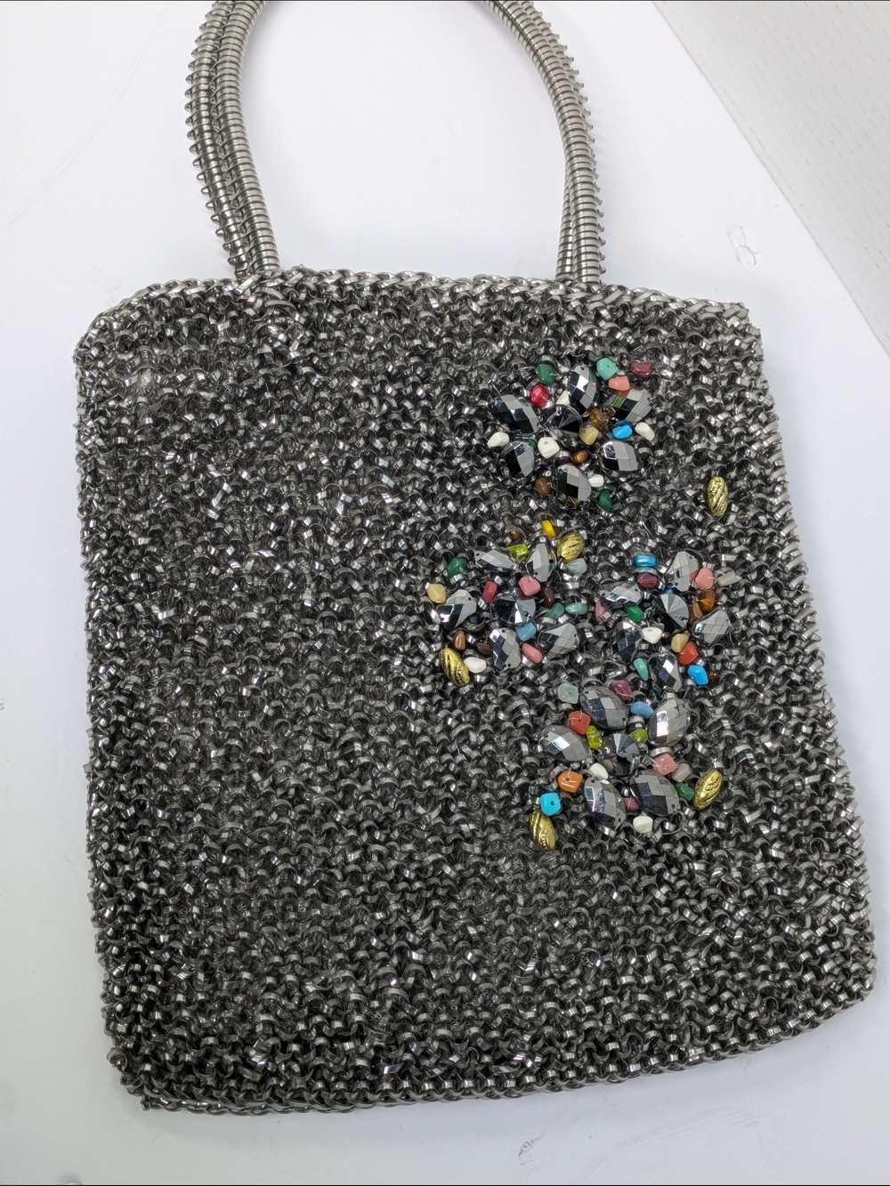Vintage Silver Bag with Multicolor Stone Accents